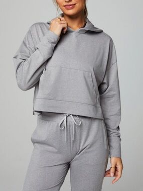 Fabletics Cloud Jersey Hoodie Women's Cropped Size M Grey Kangaroo Pocket